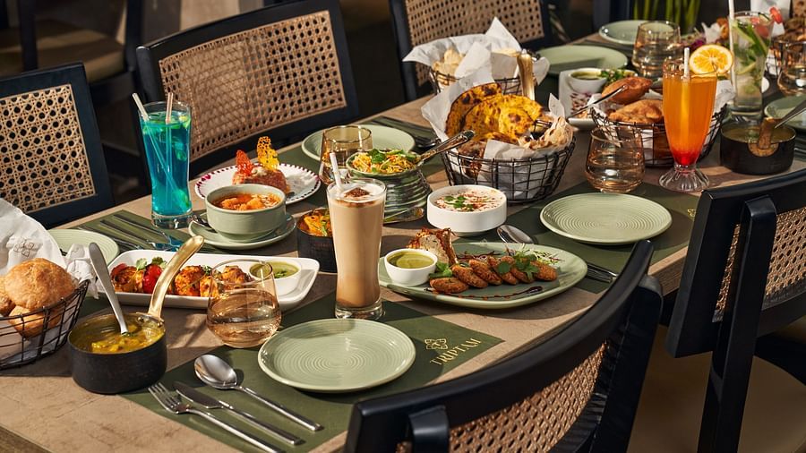 assorted dishes on a table at Mishri, the restaurant at Triptam Hotel, Vrindavan