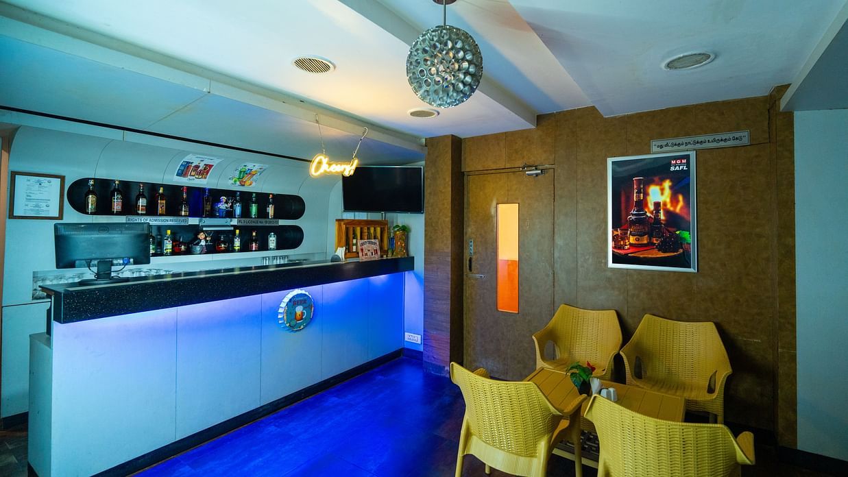 Image of chairs and tables arranged next to the bar counter