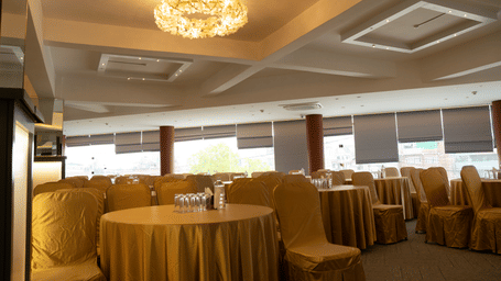 Elegant event space with round table seating at Mandala Norling Lords Prime Kathmandu.