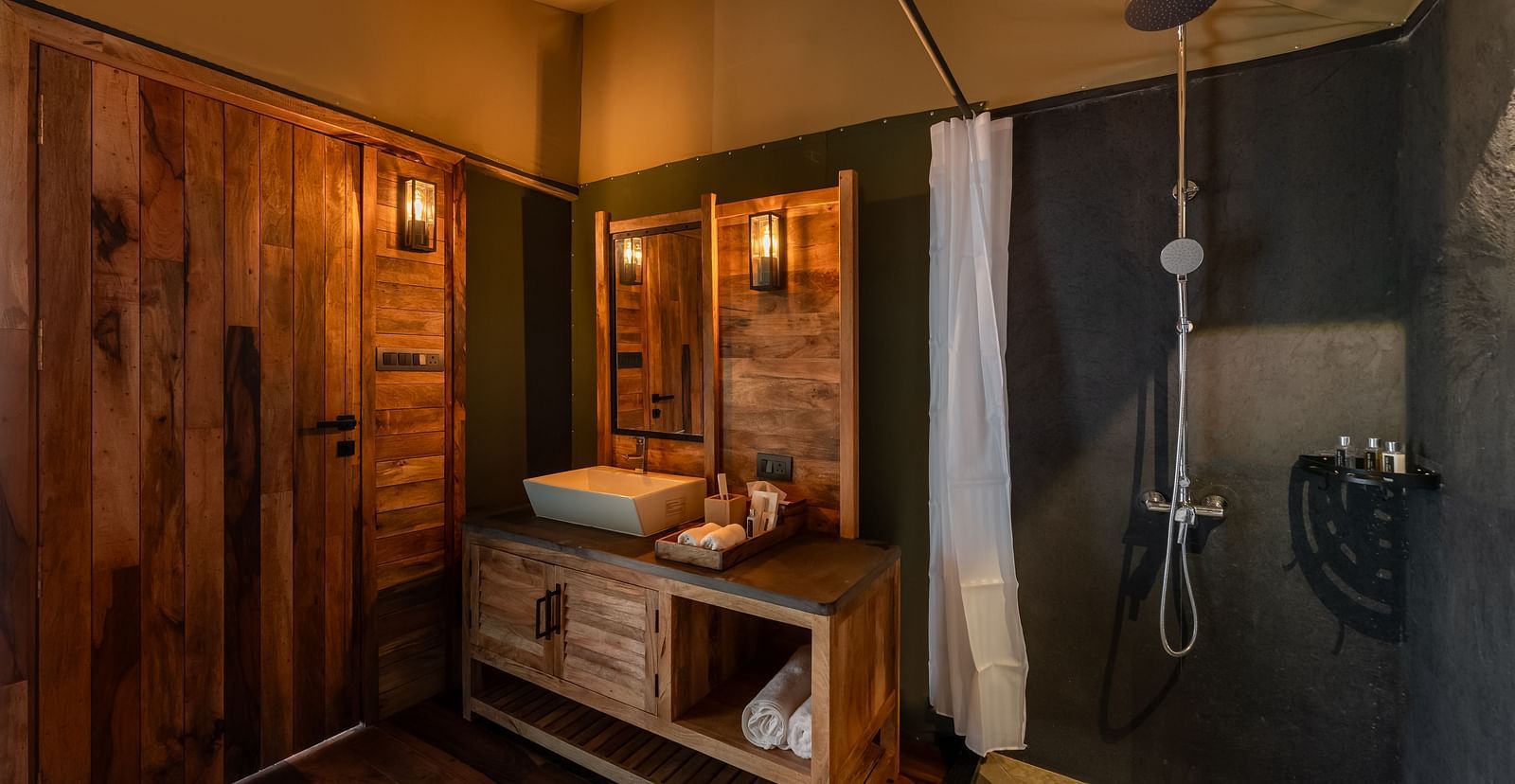 An image of a washroom at Trees N Tigers, Tadoba.
