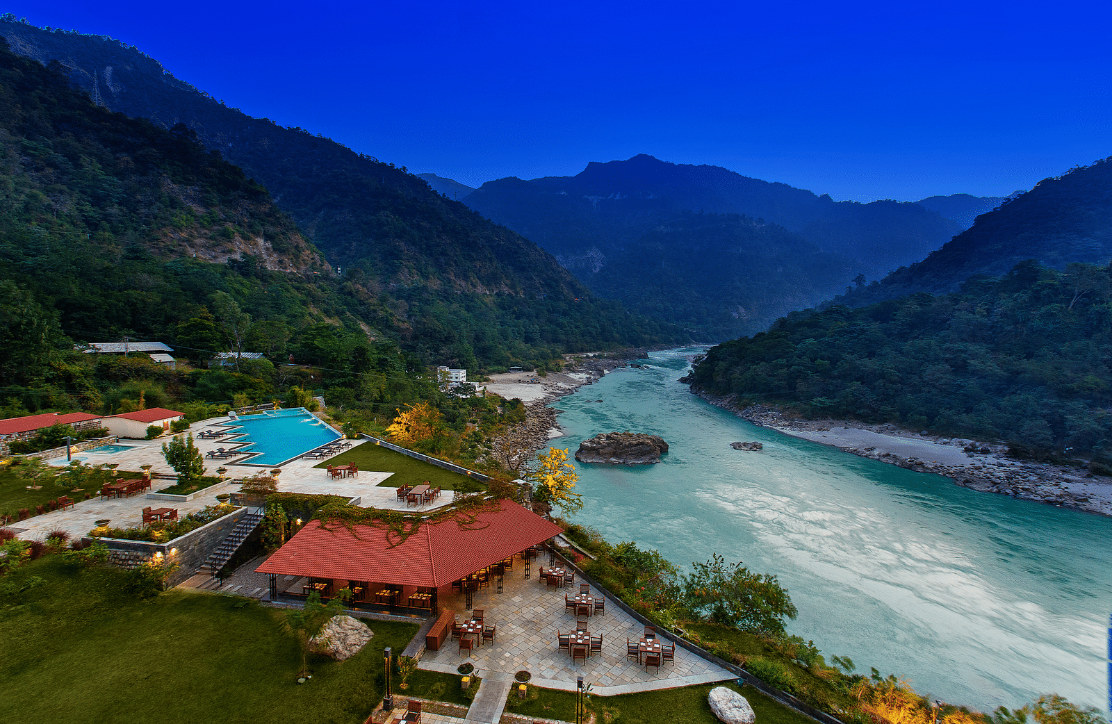 View of Patio from Main Wing - Aloha On The Ganges, Rishikesh
