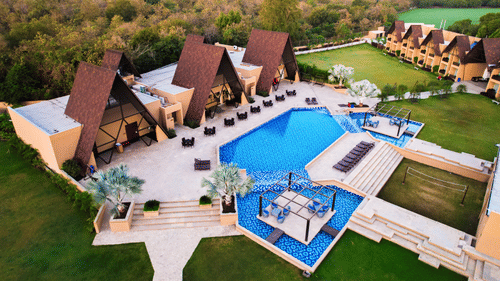 Aerial view of swimming pool at jagira Ananta elite