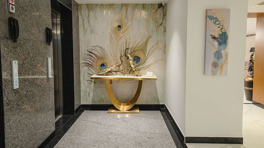 a waiting area at Triptam Hotel, Vrindavan
