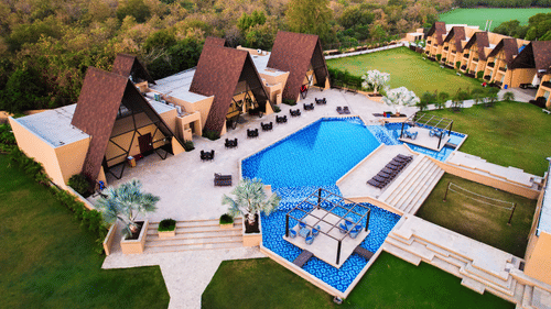 Aerial view of swimming pool at jagira Ananta elite