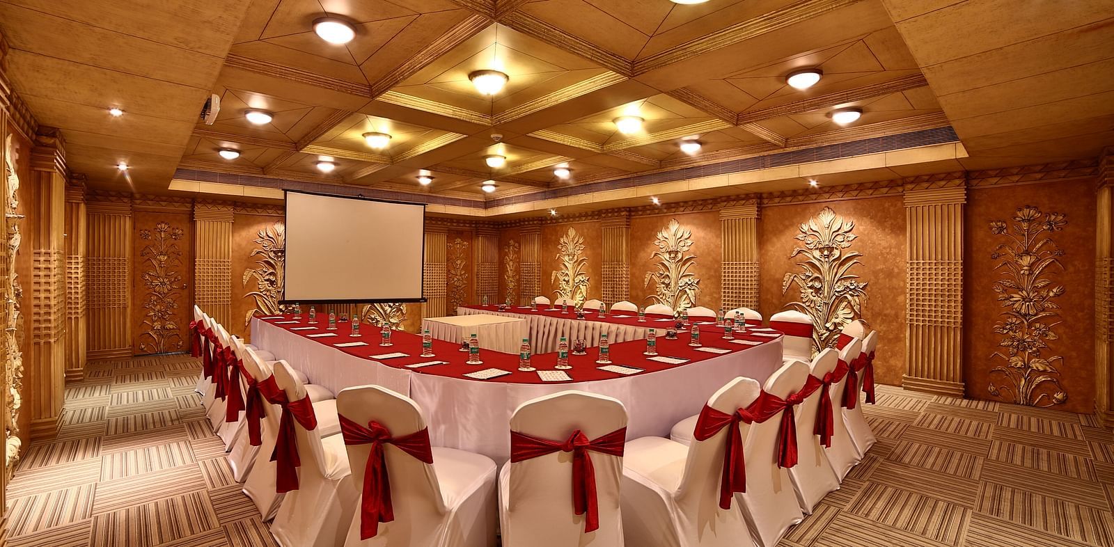 Seating arrangement in Sangam Hall at Sitara Luxury Hotel in Hyderabad near Ramoji Film City.