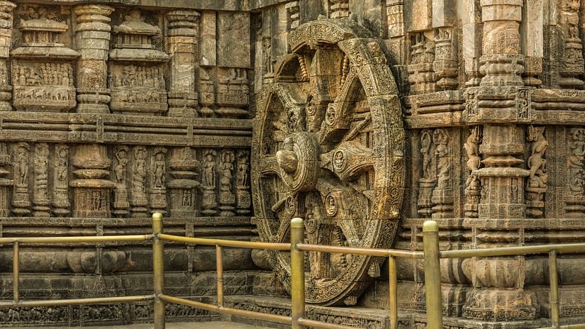 konark sun temple wheel made of sandstone during daytime