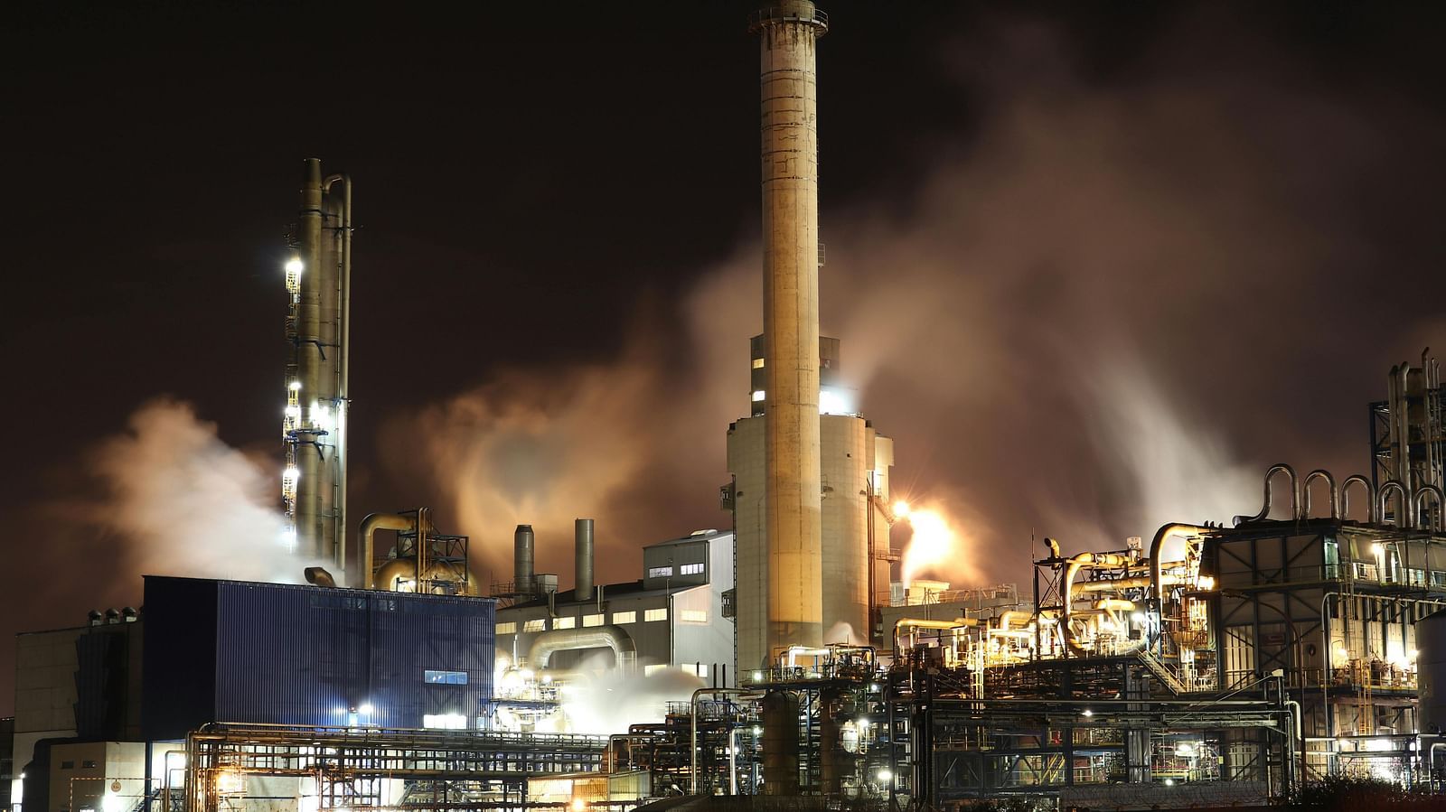 An industrial area during the night