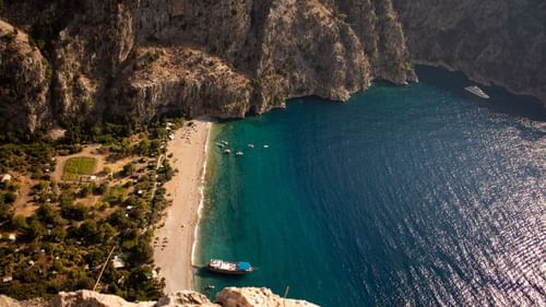 Aerial view of beach with clear waters
