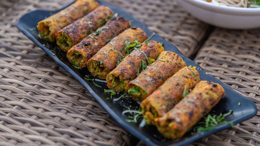 Veg Seekh Kabab served on a plate at DLS Park Grace, Haridwar.