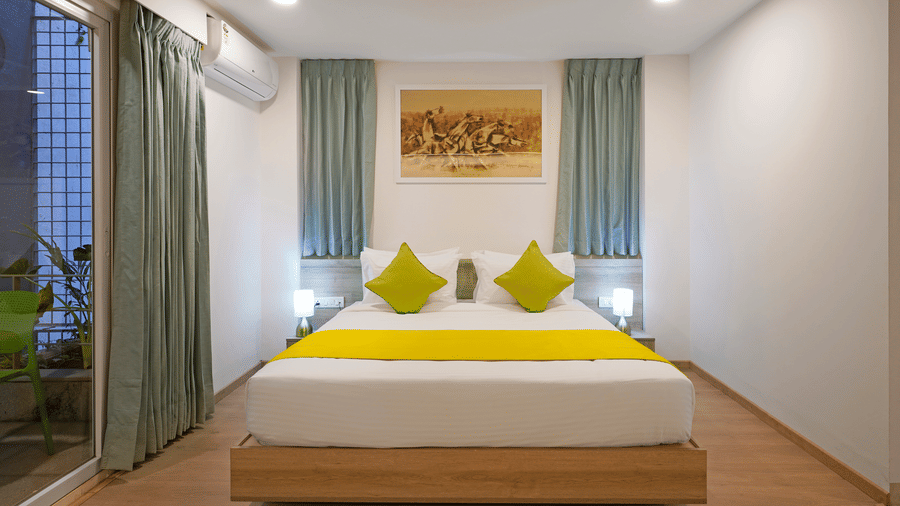 Front view of the Studio Premium Room with a cosy bed at Nest by Rivido Apart Hotel, Bannerghatta Road