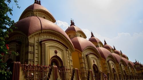 a facade view of the famous Dakshineswar Kali Temple captured during the day.