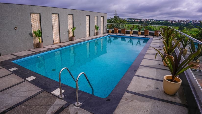 view of our swimming pool in Bangalore