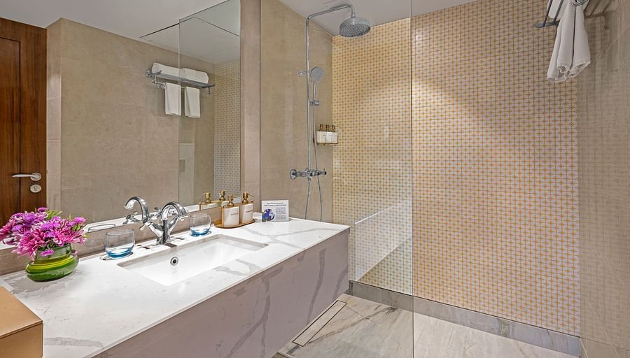 Interiors of the bathroom in the two bedroom royal apartment