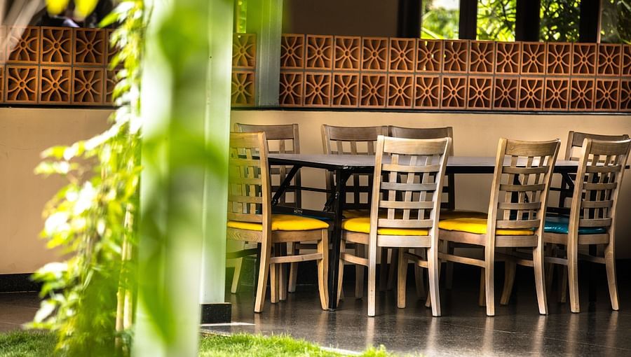 outdoor seating area at our multi-cuisine restaurant in surya city