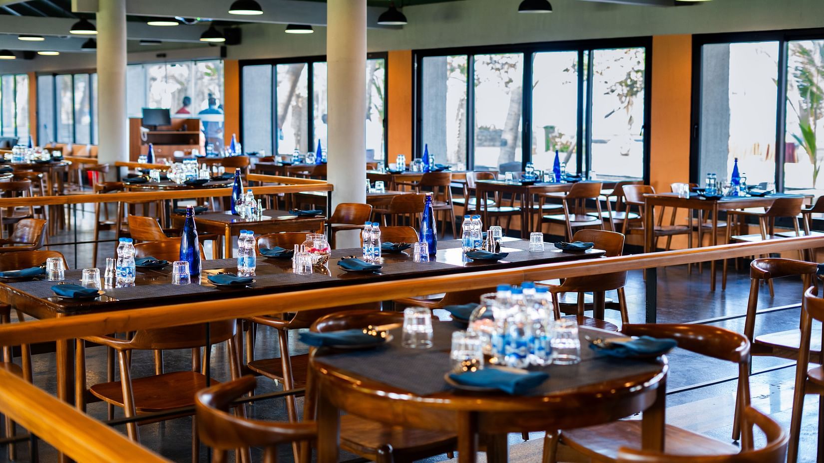 View of the lively buffet setup at Song of the Sea, MGM Beach Resorts – stylish interiors with natural light and sea breeze ambience