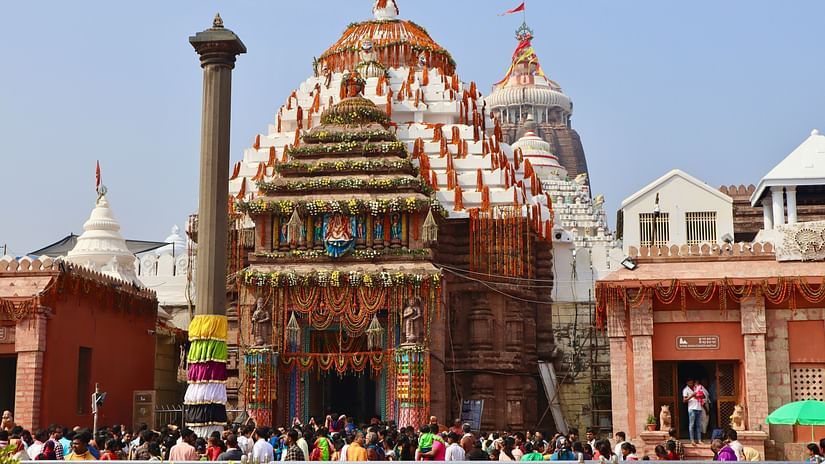 Jagannath temple in Puri decorated with flower hangings