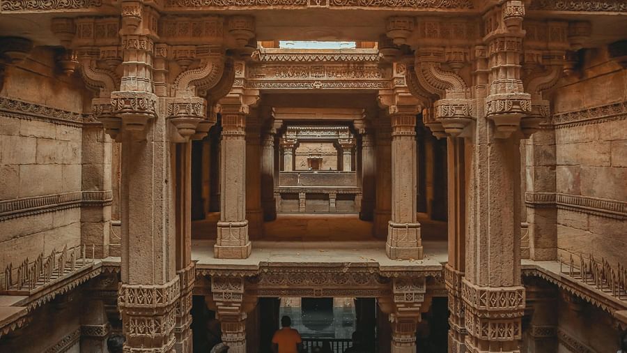 An image of a stepwell inside a monument at Gandhinagar