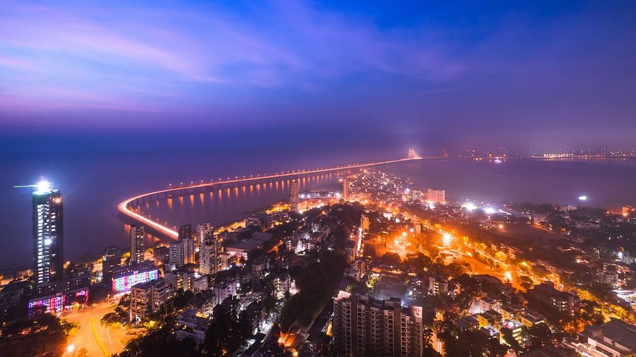 Top city view of Mumbai at night 