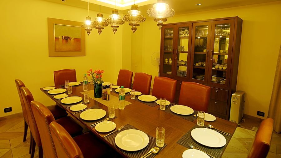 well lit dining area at Aranya Himalayan Retreat - Aranya Himalayan Retreat, Mashobra