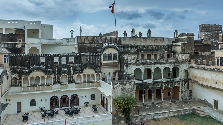 Ariel Facade shot of the hotel front during a rainy day - Hotel Castle Mandawa, Jhunjunu