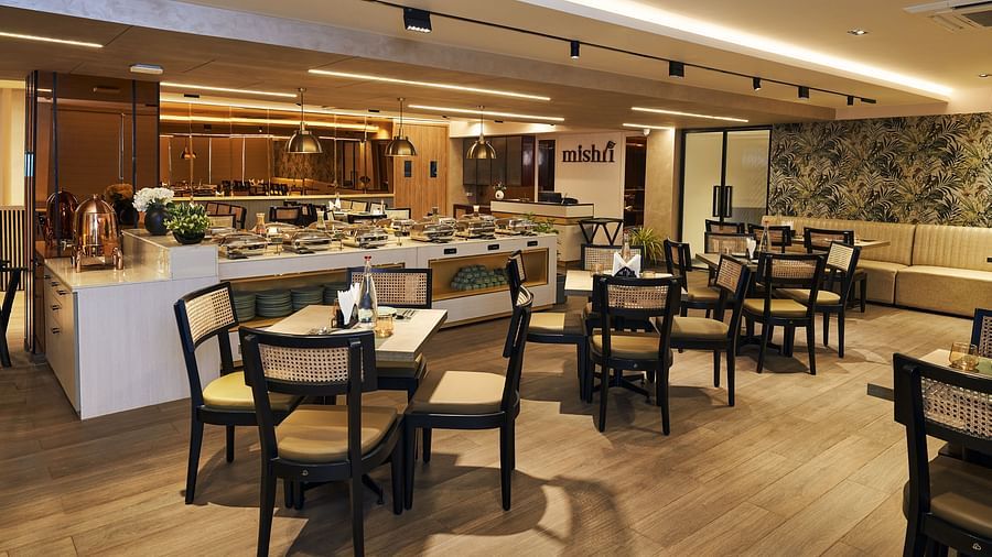tables in Mishri, the restaurant at Triptam Hotel, Vrindavan