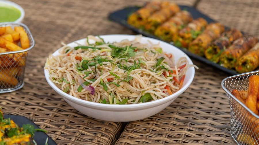 A bowl of noodles served at DLS Park Grace, Haridwar.