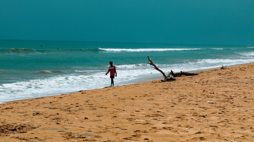 A person walking by the shoreline at Elliots beach