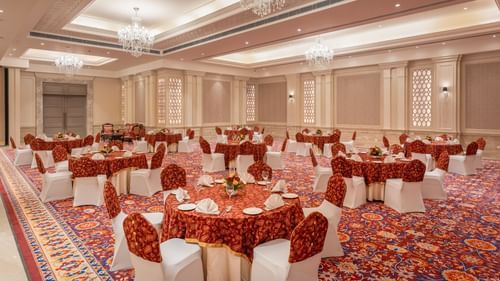 tables and chairs set up in a cluster arrangement in our event venue in jalandhar - Park Plaza, Jalandhar