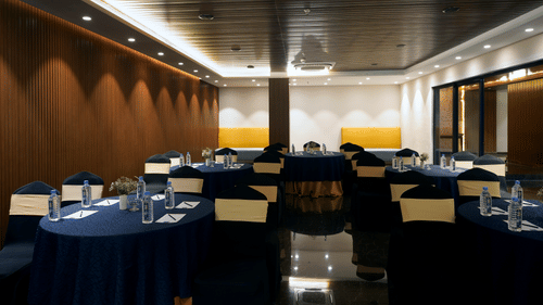 view of Conclave boardroom set up for an event at Sarovar Portico, Kolkata Rajarhat