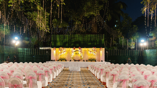 Theatre style seating outdoors at Gemstone Lawn at VITS Sharanam Thane