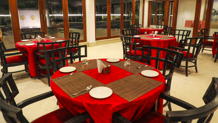 seating in the restaurant at White pearl suites by rosetum 