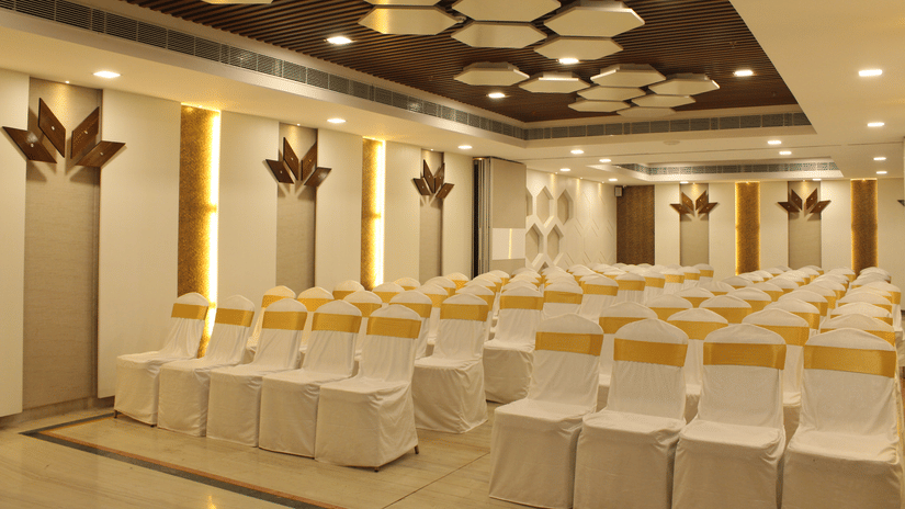 Seating arrangements featuring chairs set up for an event in Chennai at Raj Park Hotel, Chennai
