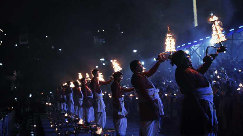 People during Ganga Aarti Ceremony