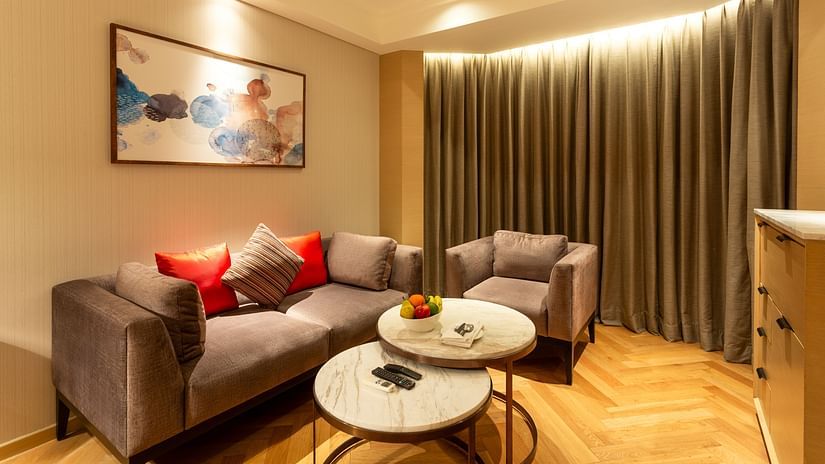 Sofas in the living area in suites room