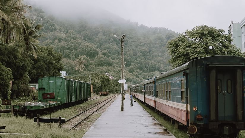 Two Trains parallel to each other in winter season
