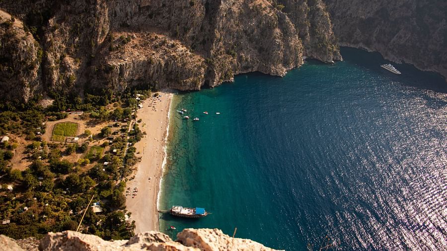 Aerial view of beach with clear waters