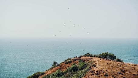 landscape image of the sea with a hill in the foreground