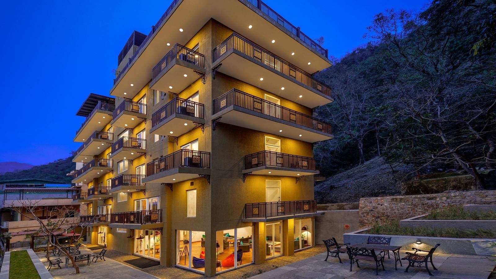 Facade shot of the entire property during evening - Bedzzz, Rishikesh