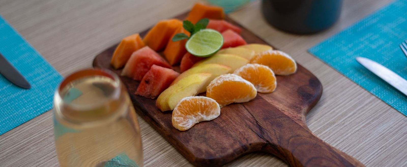 A variety of sliced fruits neatly arranged for serving at BluSalzz Escapade Resort, Lansdowne.