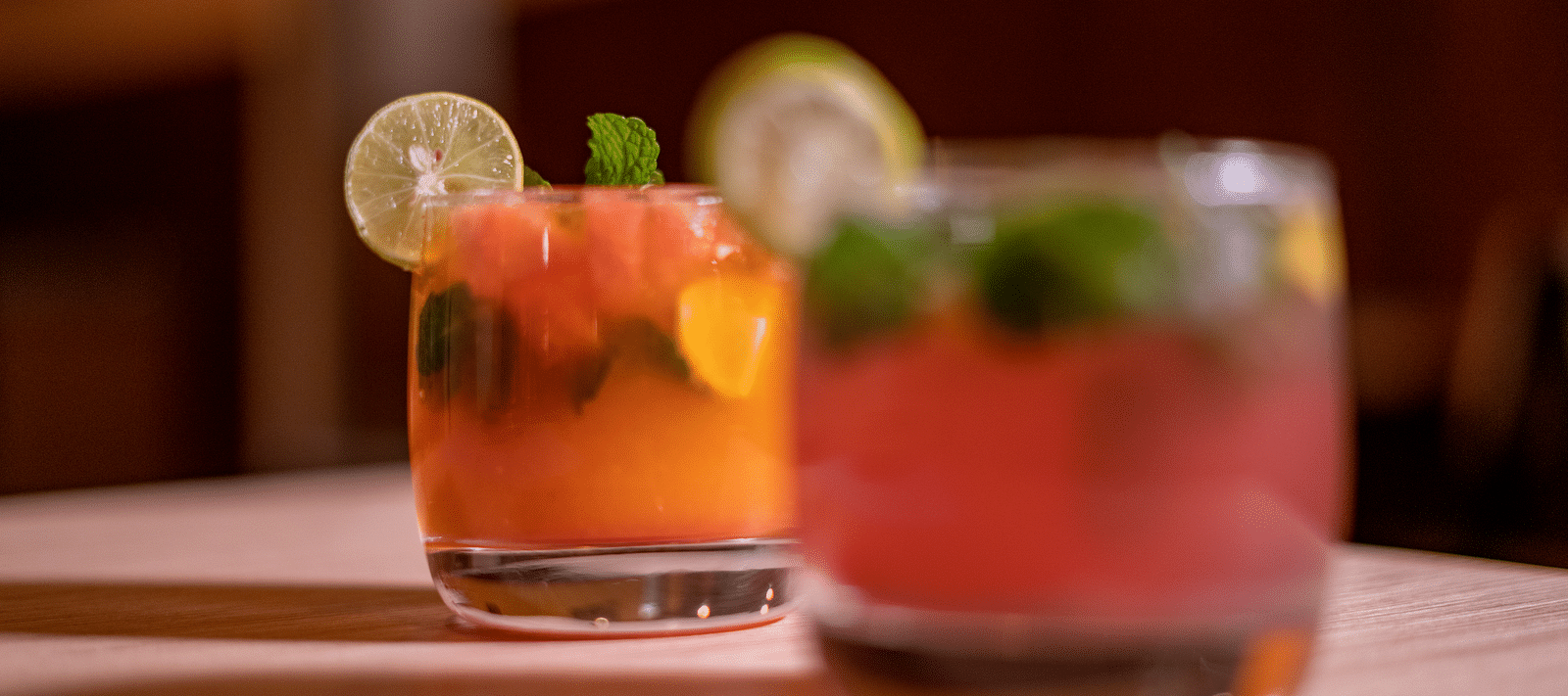 Two glasses of coloured drinks placed on a table at BluSalzz Escapade Resort, Lansdowne.