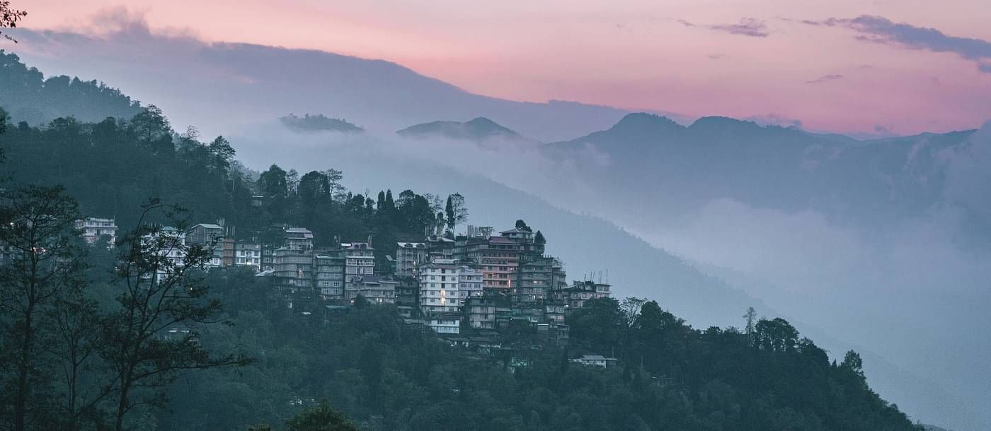 image of the pelling city with a nice sunset on a peaceful evening