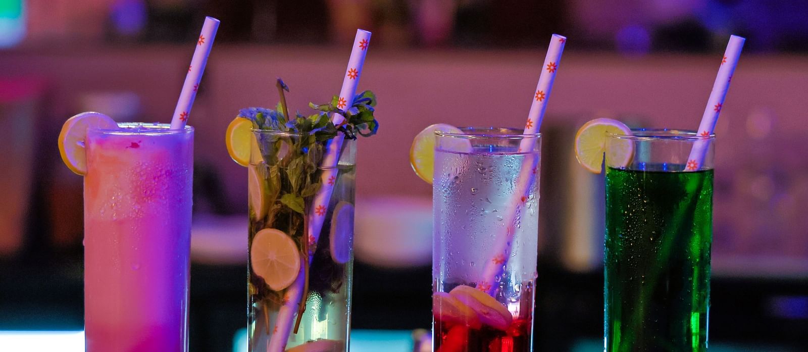 Four varieties of drinks, artistically decorated and arranged sequentially