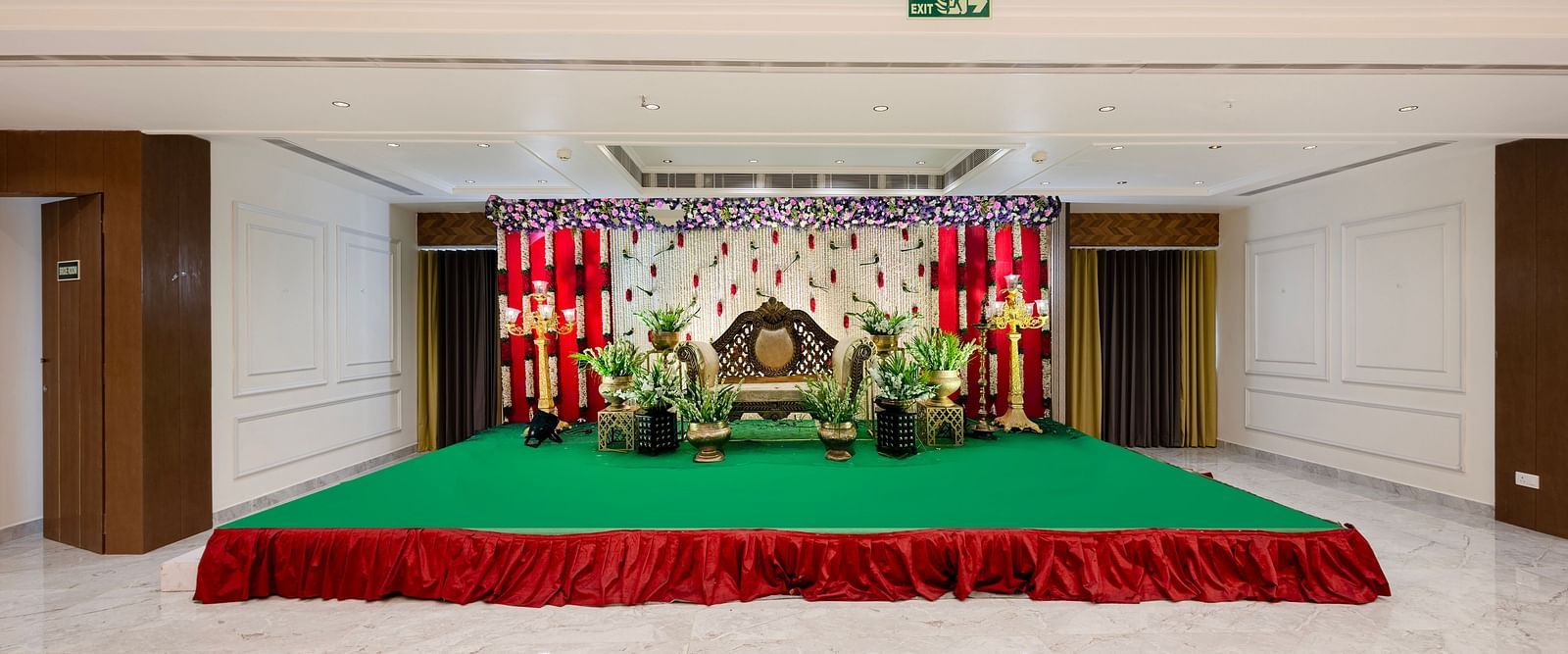 Decorated stage for weddings or functions at Lemonridge Hotels, IDPL Balanagar.