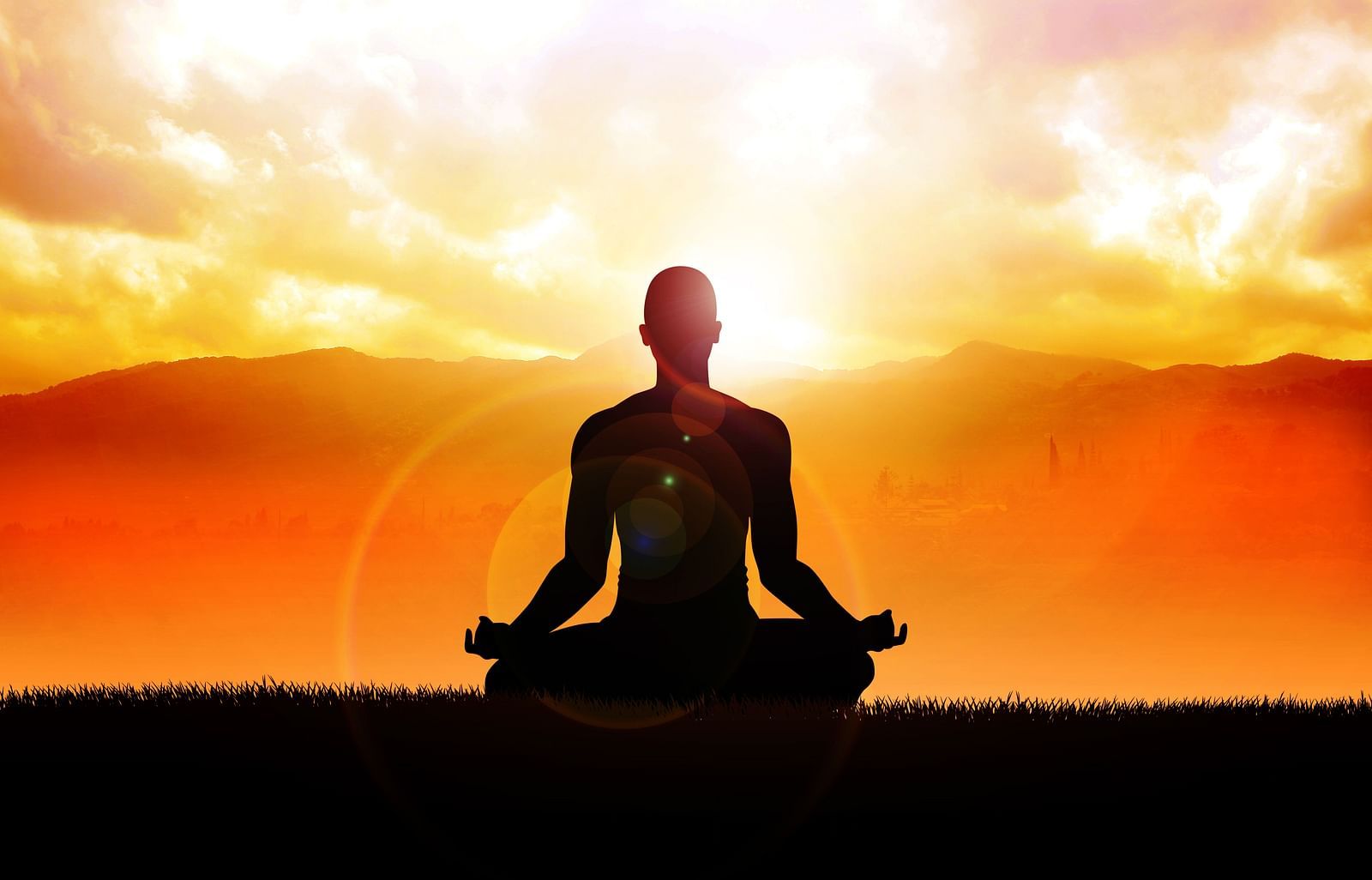 A close image of a person meditating , positioned in the centre.