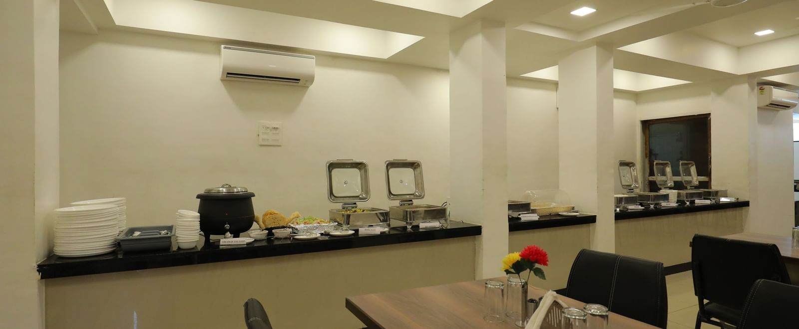 A section of the Darbar Restaurant featuring a buffet section, at Highland Resort.