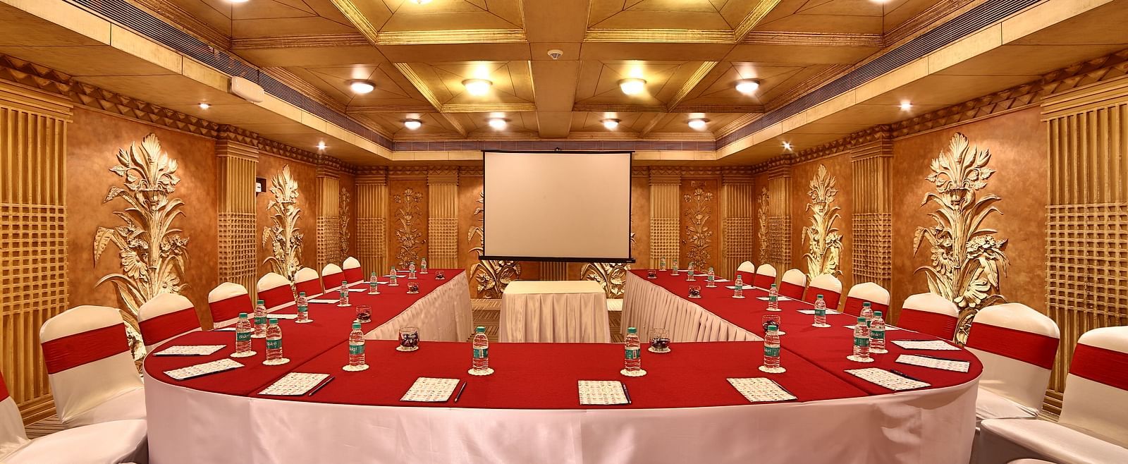 Seating arrangement in Sangam Hall at Sitara Luxury Hotel in Hyderabad near Ramoji Film City.