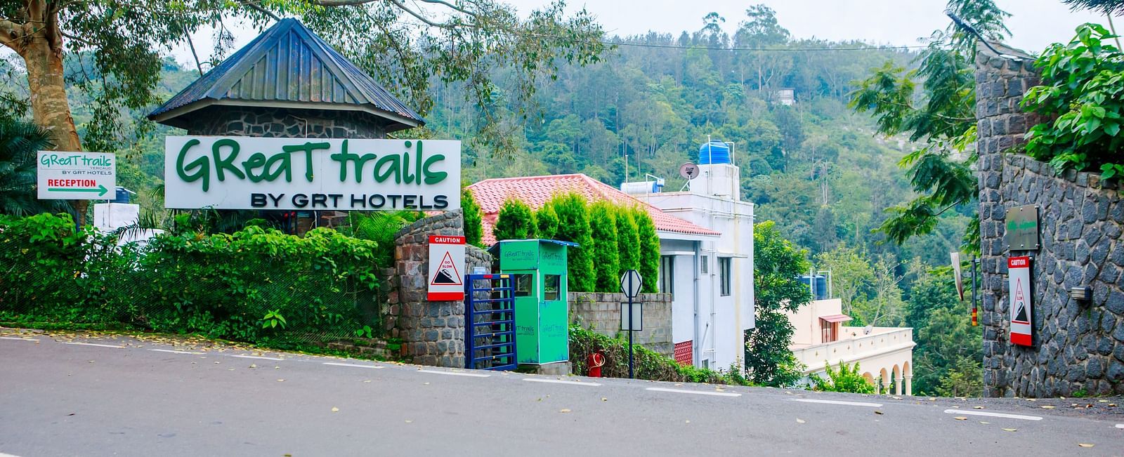 Entrance to Great Trails Yercaud by GRT Hotels, a resort nestled in the hills of Yercaud, India. 