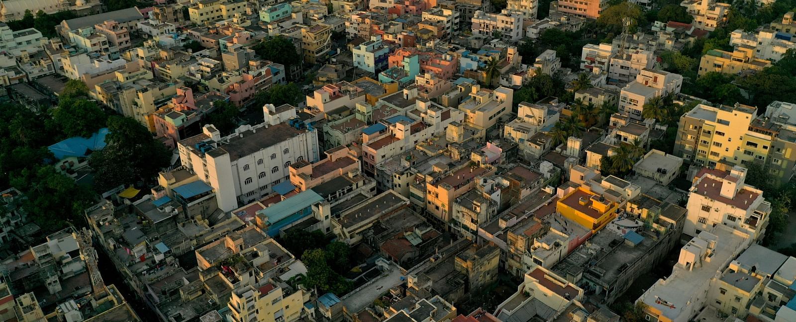 An overview of the city of Chennai with main buildings in view as seen from above.