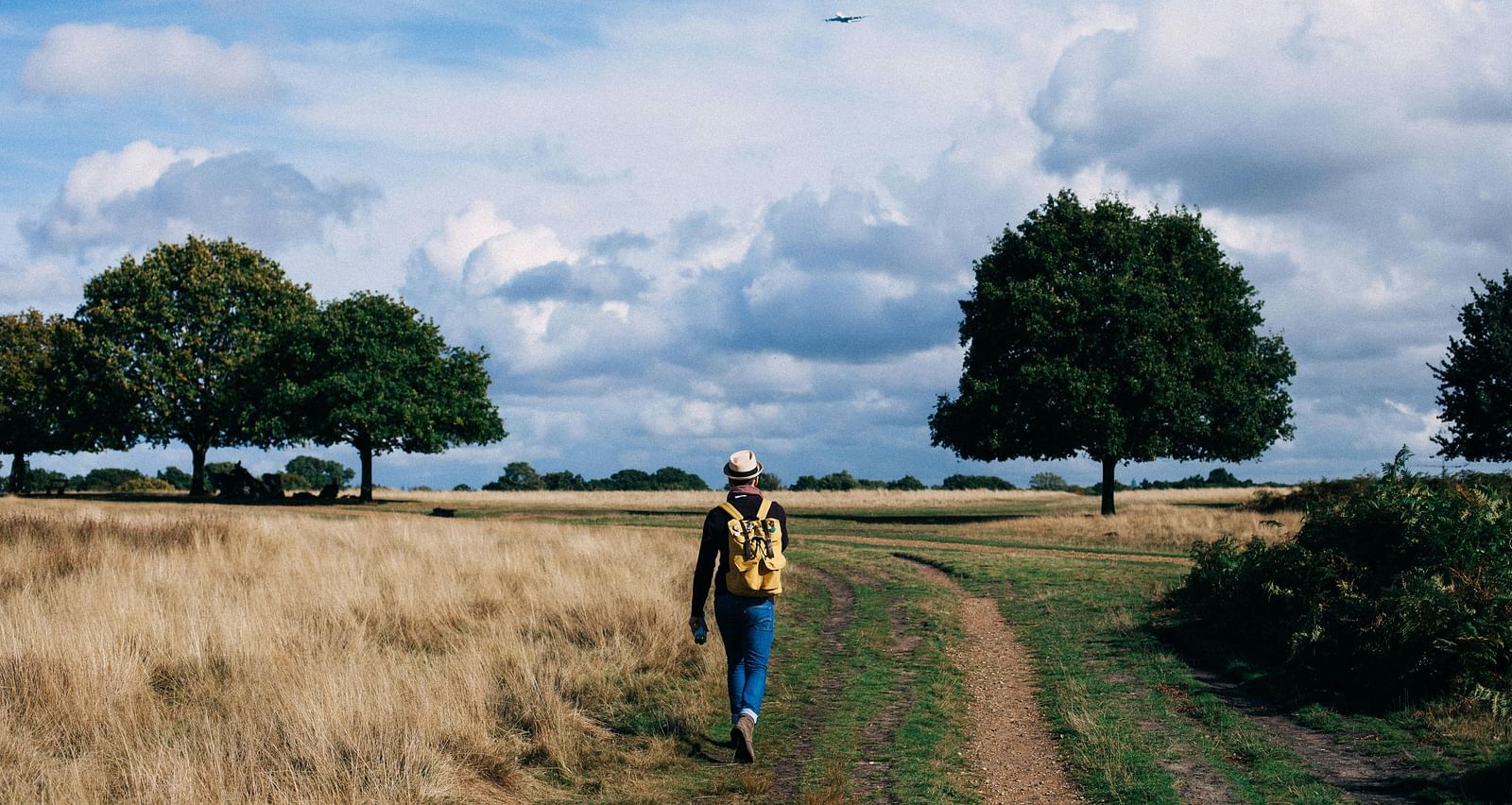 An image of a woman walking on the a country road