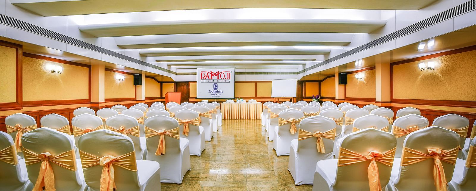 Champion Hall arrayed with chairs at Tara, Comfort Hotel in Hyderabad - Ramoji Film City.